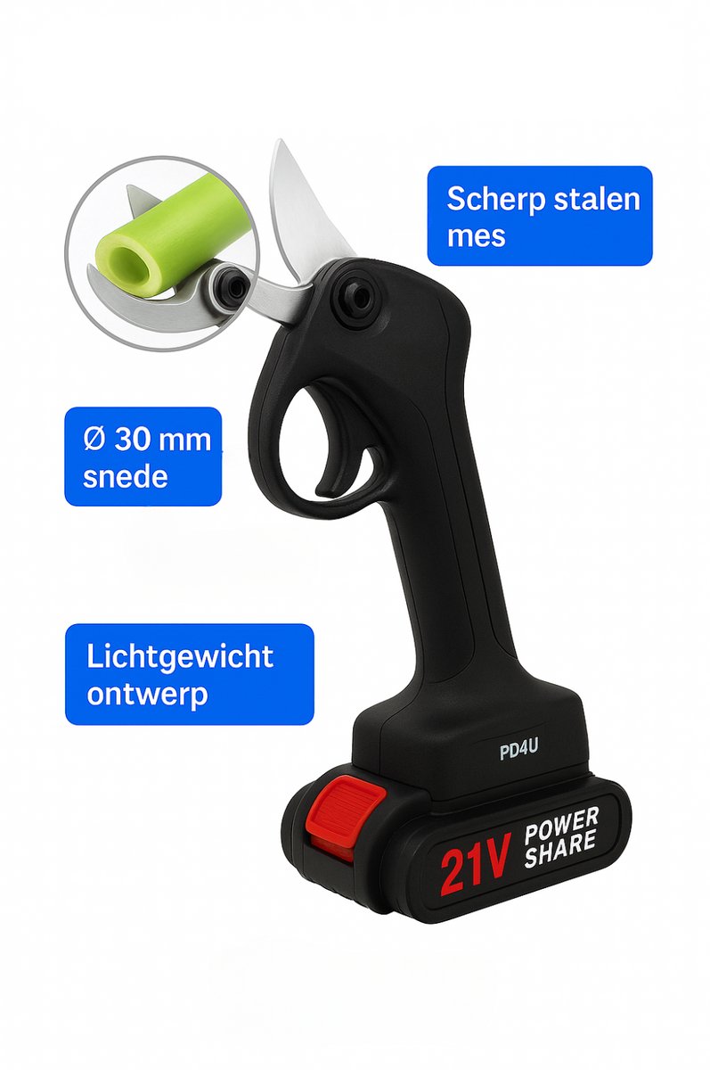 Elektrische Snoeischaar - Professioneel - Accu Snoeischaar - 2 Accu's - Tuinieren - Tuinschaar - 30mm